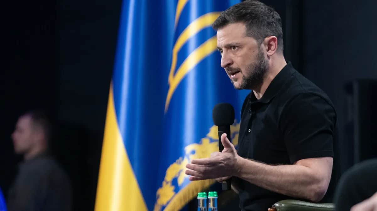 Ukrainian President Volodymyr Zelensky attends the Ukraine 2024 Independence forum in Kyiv, 27 August 2024. Photo:&nbsp;Maxym Marusenko