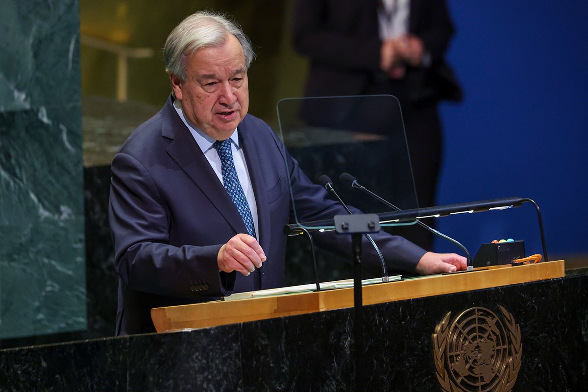 енеральный секретарь Организации Объединенных Наций Антонио Гутерриш на 80-й сессии Генеральной Ассамблеи ООН, Нью-Йорк, США, 24 сентября 2025 года. Фото: Sarah Yenesel / EPA