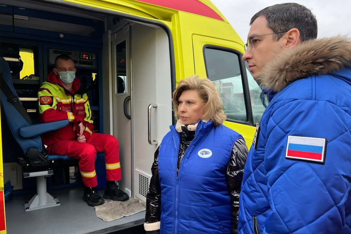 Татьяна Москалькова встречает беженцев из приграничных районов Курской области в Беларуси, 3 марта 2025 года. Фото с страницы Москальковой в  VK